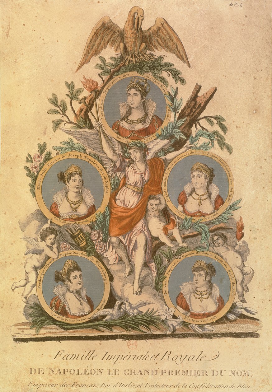 Medaljoner, der repræsenterer medlemmerne af den kejserlige familie af Napoleon I: Kejserinde Josephine; Marie Julie, Hustru til Joseph Napoleon; konge af Napoli; Augusta Amelia af Bayern; Frederica Catherine af Wur af French School