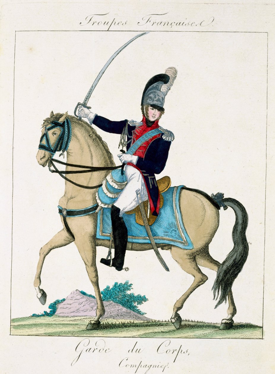 Medlem af Grd du Corps, fra Troupes Francaises, pub. i Basset, Paris, ca. 1790 af French School