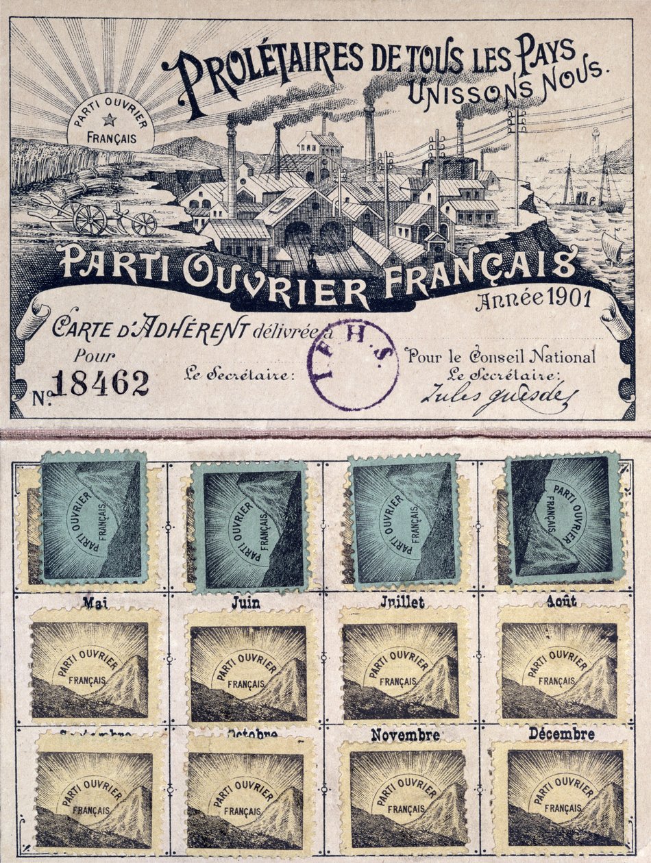 Medlemskort for det franske arbejderparti under Jules Guesdes ledelse (1845-1922) 1901 af French School