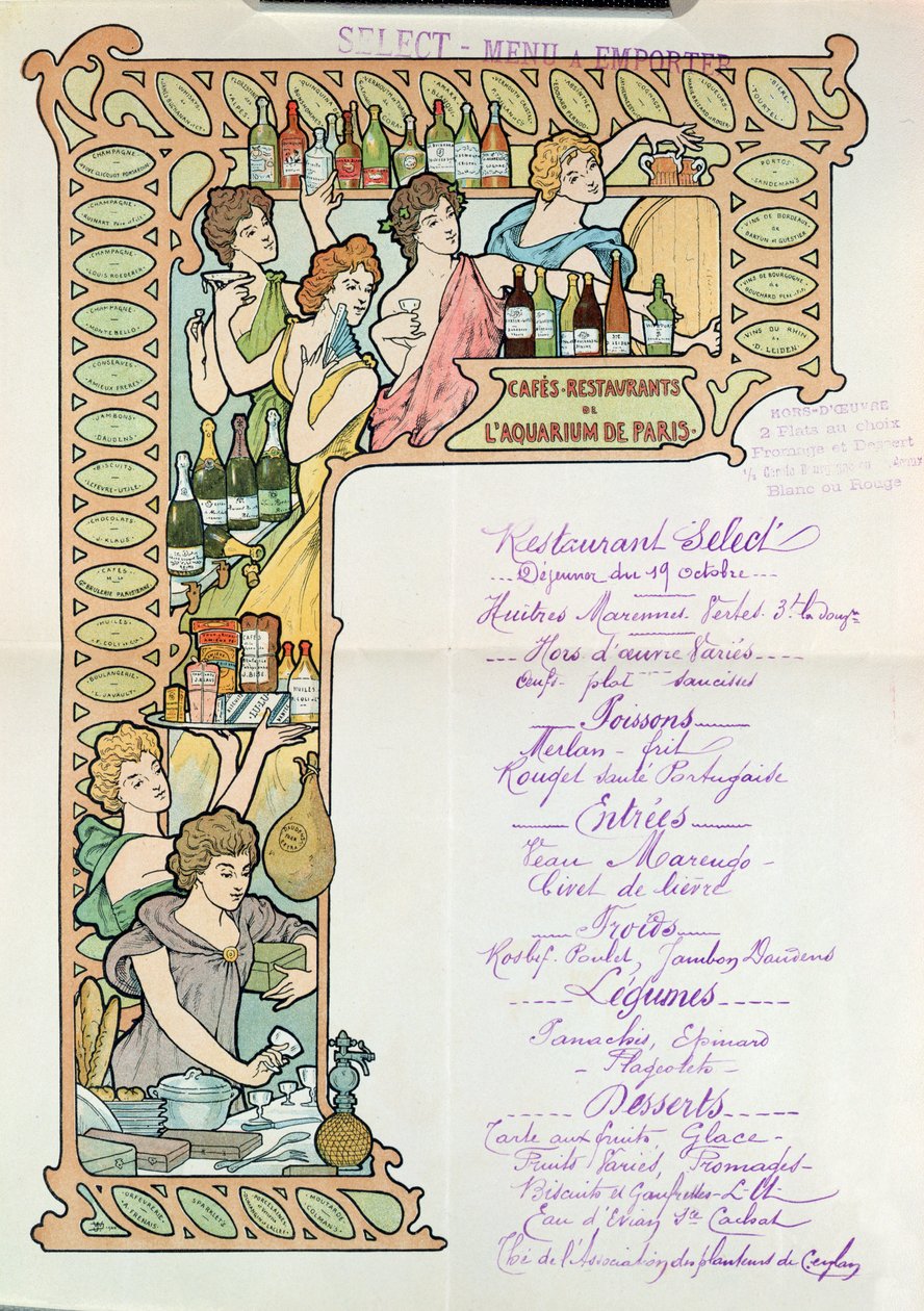 Menu fra Cafe Restauranter fra Aquarium de Paris af French School