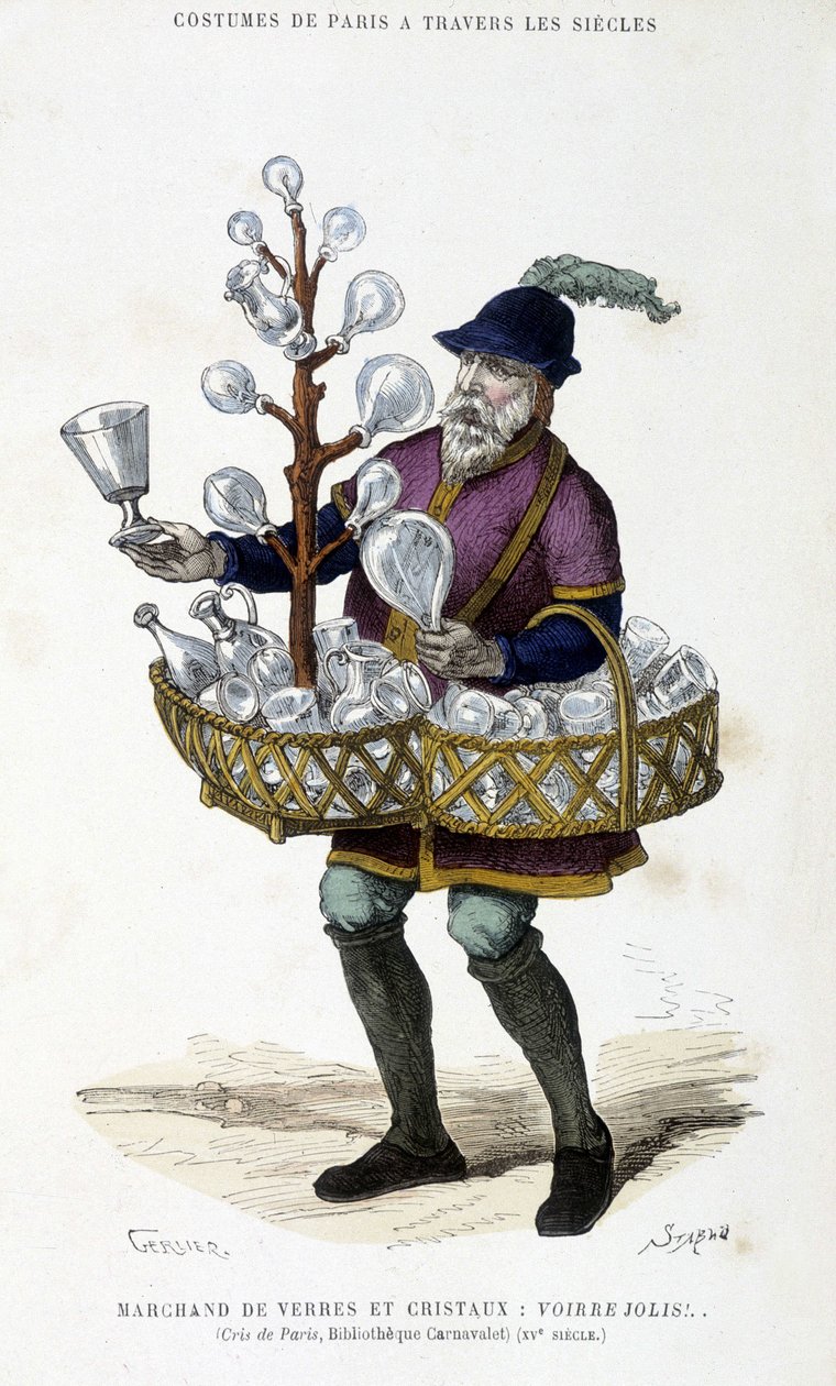 Købmand af glas og krystaller i det 15. århundrede - i "Paris a travers les siecles"" af H. Gourdon de Genouillac, edF. Roy, Paris af French School