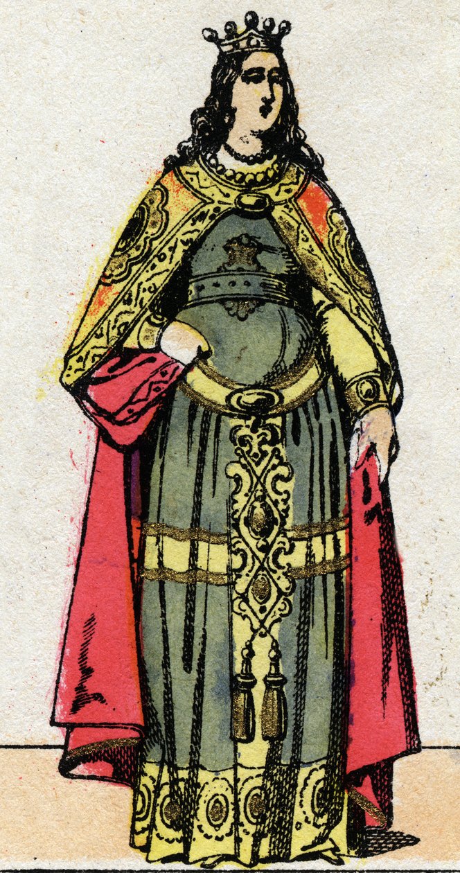 Merovingerdynasti: Portræt af dronning Clothildes hustru til Dagobert III (699-715). Epinal billeddannelse fra slutningen af det 19. århundrede. Privat samling. af French School