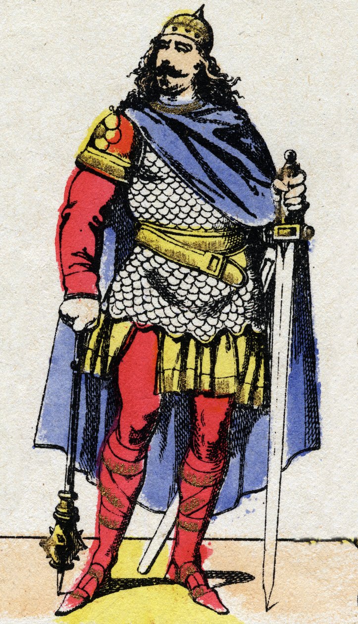 Merovingerdynasti: Portræt af Charles Martel (v. 688-741) borgmester i paladset fra 737 til 741. Epinal billeddannelse fra slutningen af det 19. århundrede. Privat samling. af French School