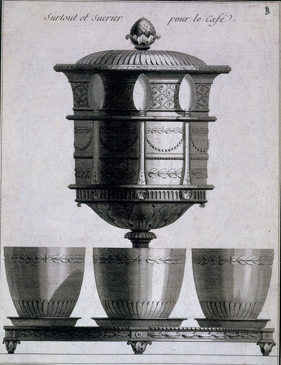 Metalarbejde: kaffestel med skeer og sukkerholder, 1780-96 af French School