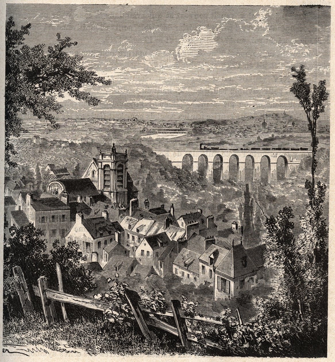 Meudon - departement Hauts-de-Seine - gravering i "" PATRIE"" - BESKRIVELSE PECTURESSE DE LA FRANCE EN 6 BIND AF LUCIEN HUARD - slutningen af ​​1800-tallet af French School