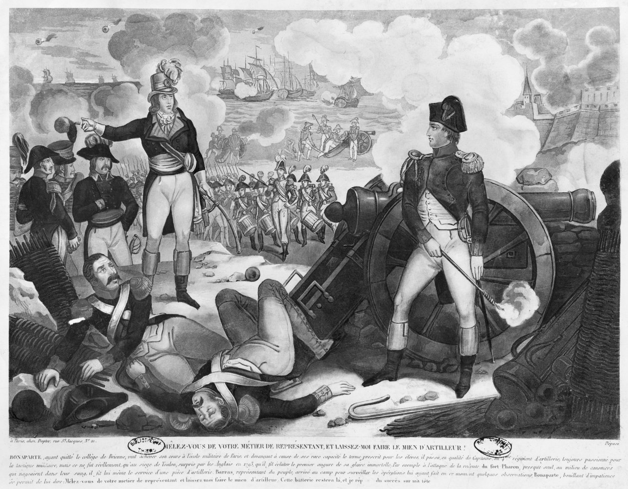 Pas på din egen sag som repræsentant for folket, og lad mig tage mig af min egen sag med artillerist, Napoleon Bonaparte, der svarer til Barras ved belejringen af Toulon i 1793 af French School