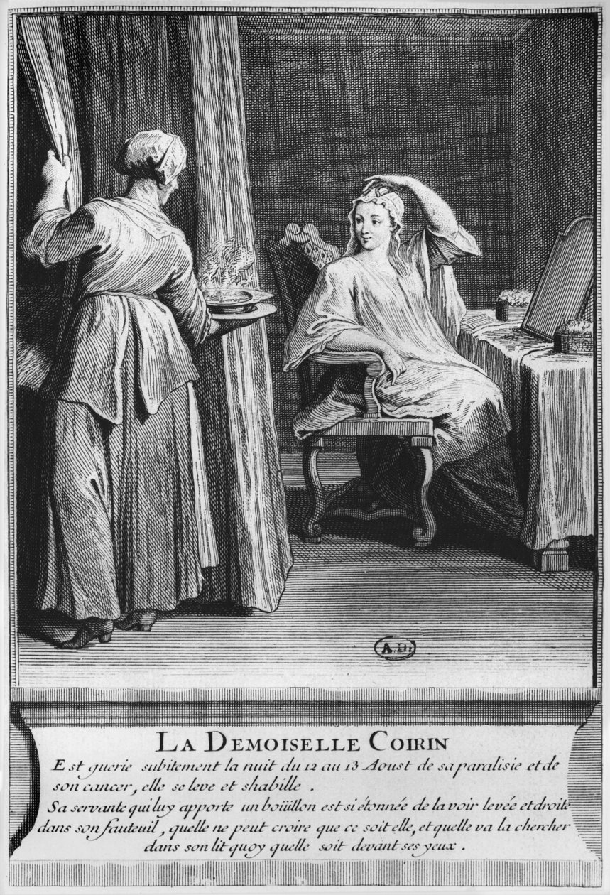 Mirakuløs helbredelse af Demoiselle Coirins lammelse og kræft, på diakon Francois de Paris