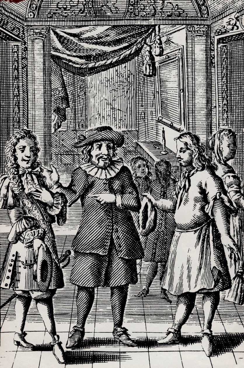 Grim, gravering fra Molieres værk, pseudonym for Jean-Baptiste Poquelin (1622-1673) - Scene de la piece af Moliere L