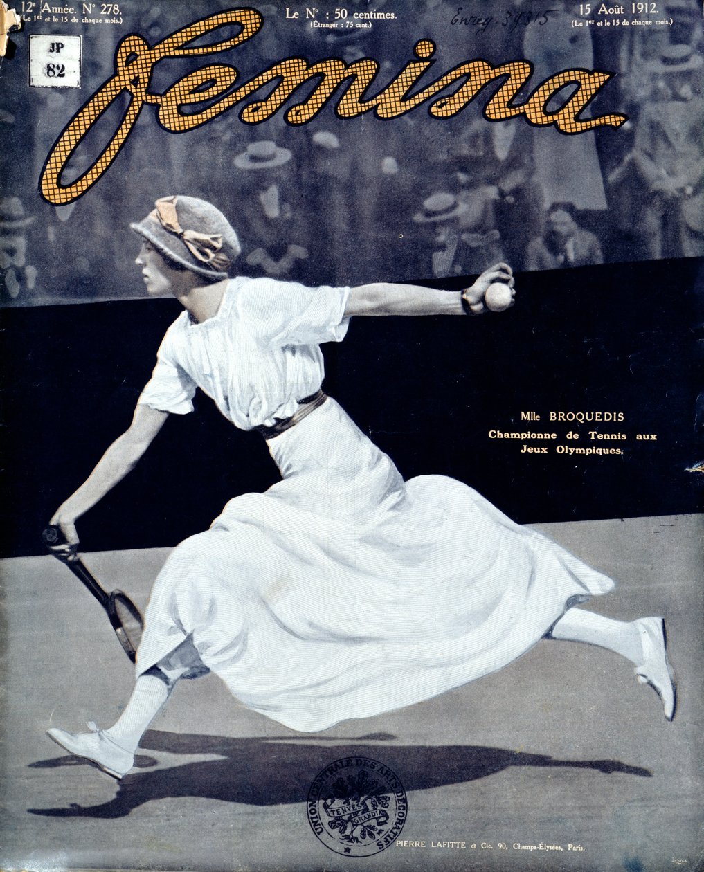 Miss Broquedis, olympisk tennismester, forside af Femina, nummer 278, 15. august 1912 (farvet foto) af French School