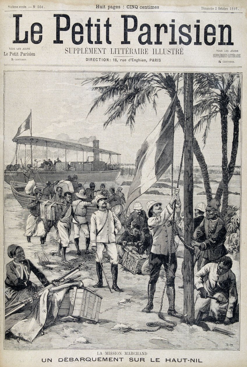 Mission Marchand: landing på den øvre Nil - i "Le Petit Parisien"" fra 02/10/1898 (gravering) af French School