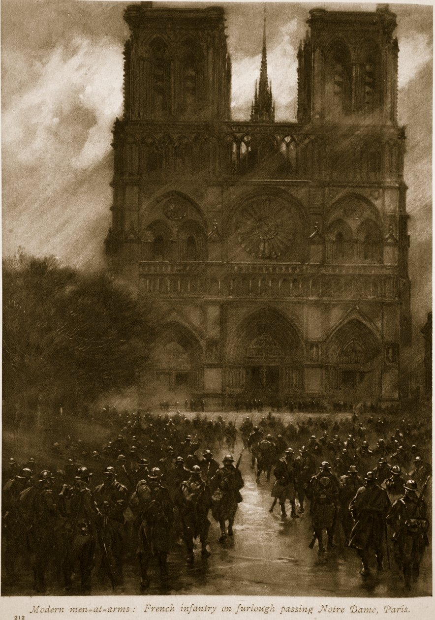 Moderne bevæbnede mænd: Fransk infanteri på orlov forbi Notre Dame, Paris, 1914-19 af French School