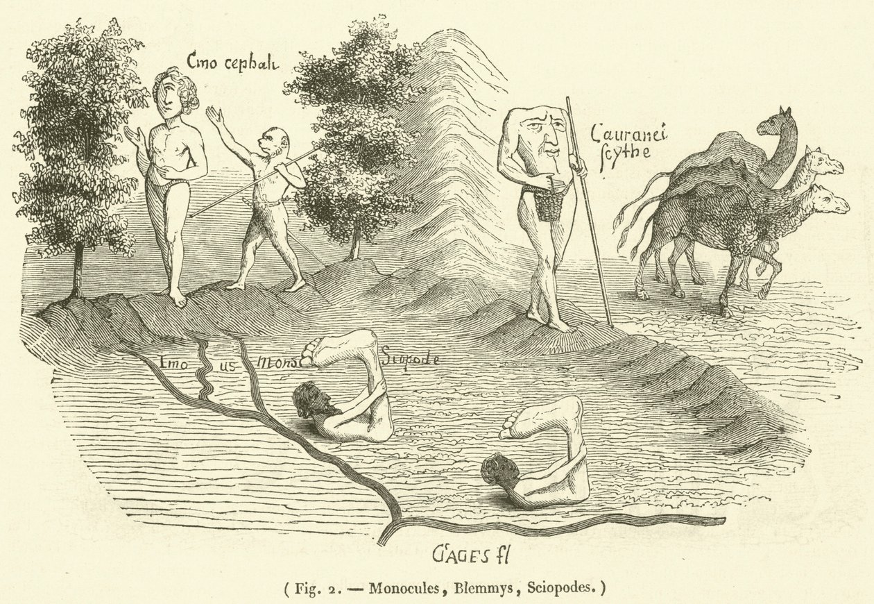 Monocules, Blemmys, Sciopodes (gravering) af French School