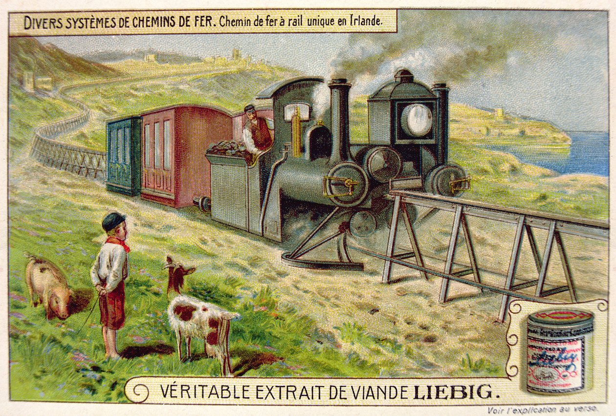 Monorail-tog i Eire, salgsfremmende reklamekort for Veritable Extrait de Viande Liebig af French School