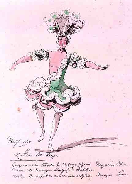 Monsieur Leger som Zephyr, i Nais, en libretto af Cahusac, komponeret af Jean-Philippe Rameau (1683-1764) 1764 (farvestik) af French School