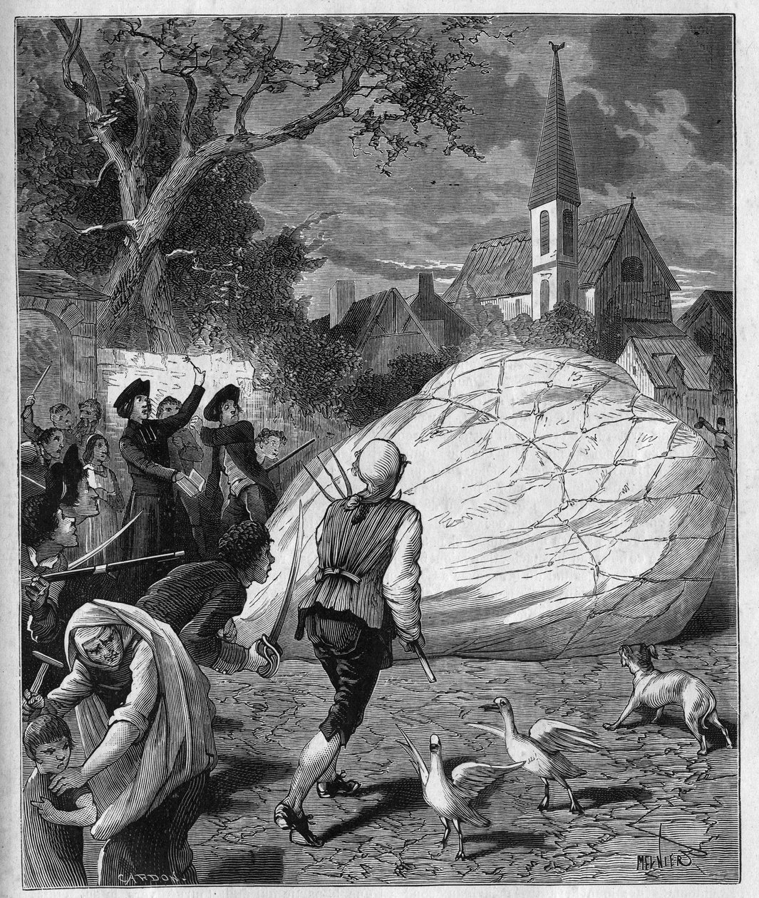 Monsieur de Montgolfiers aerostatiske ballon faldt til Gonesse (Val-d