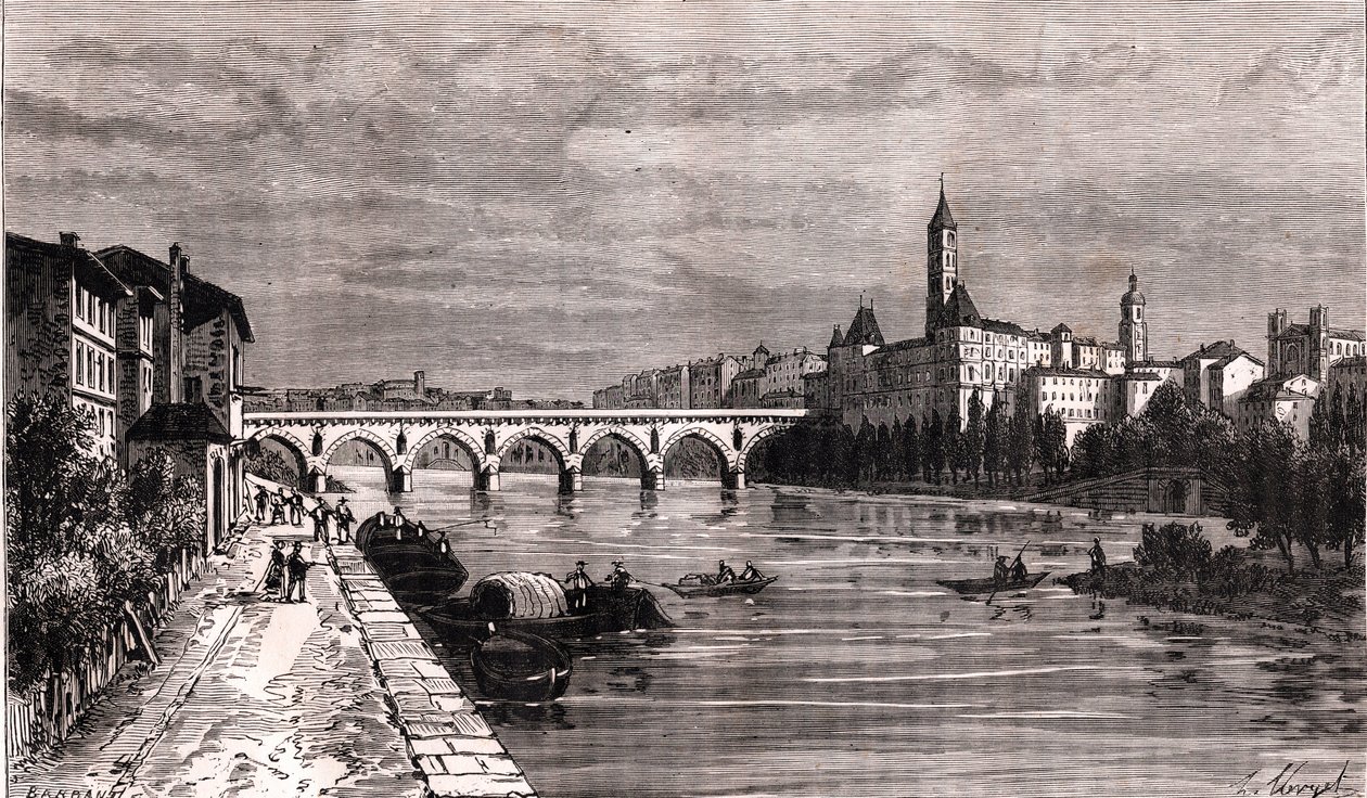 Montauban - Languedoc-Roussillon-Midi-Pyrénées - gravering i "La France illustree: geografi, historie, statistisk administration" af V.-A. Malt-brun. 1884 af French School