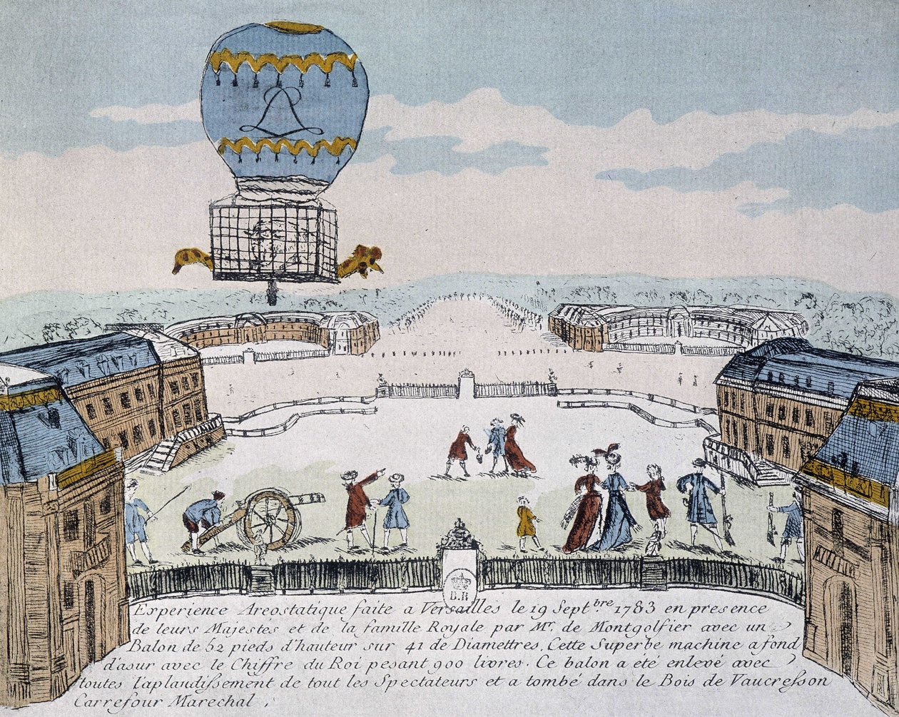 Montgolfiers første flyvning af dyrebeboet aerostat organiseret i Versailles, 19. september af French School