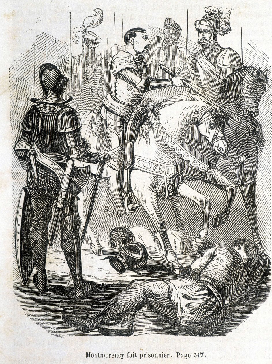 Montmorency taget til fange i Pavie (1525) - i "Histoire de France" af L.-P. Anquetil af French School