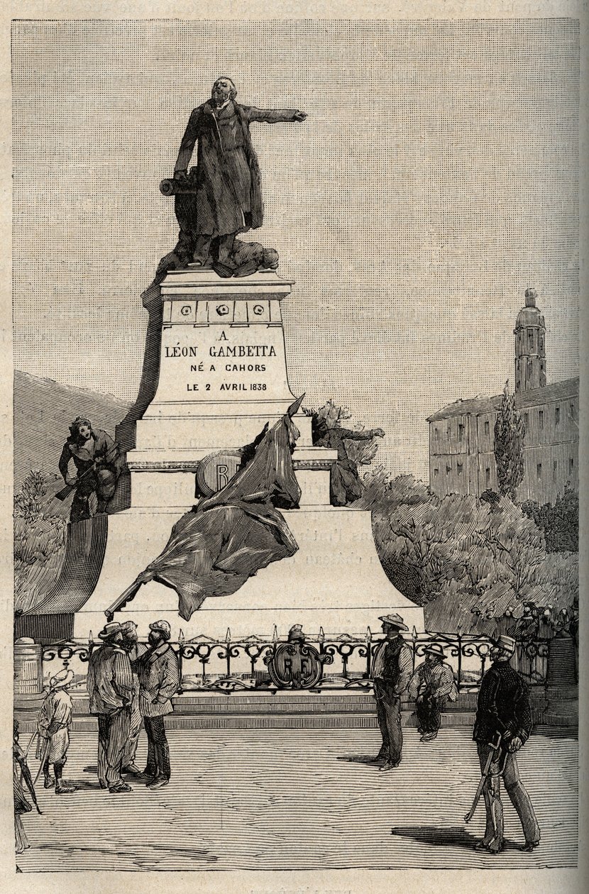 Monument til Leon Gambetta (1838-1882) af Alexandre FALGUIERE (1831-1900) - Cahors - gravering i "" PATRIE"" - PECTUREQUIREE BESKRIVELSE AF FRANKRIG I 6 BIND AF LUCIEN HUARD - slutningen af ​​1800-tallet af French School