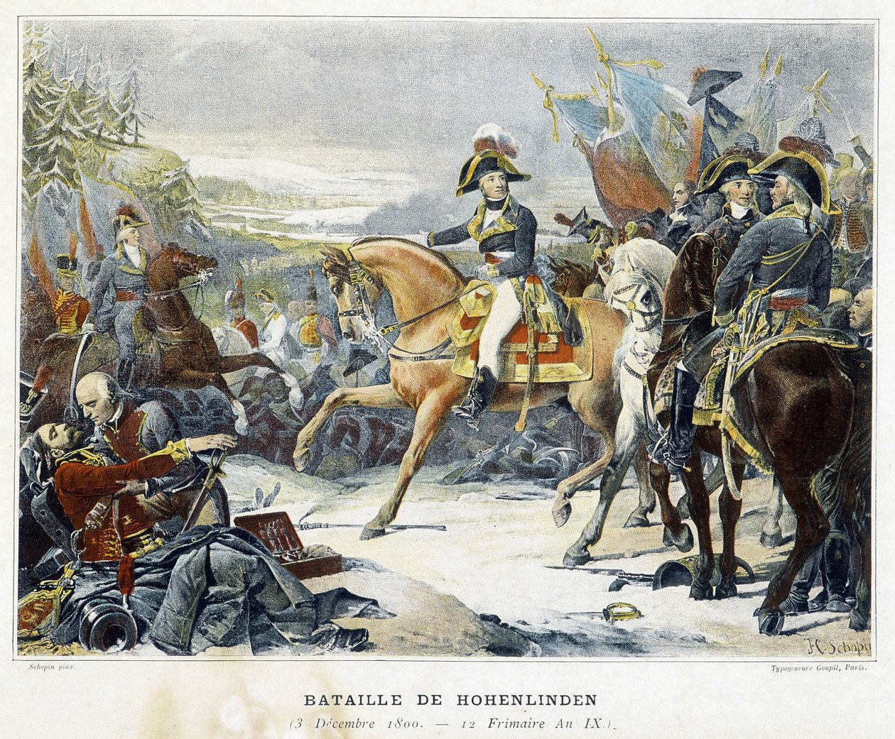 Moreaus sejr over østrigerne under kommando af ærkehertug Jean den 3. december 1800 i slaget ved Hohenlinden (Baviere - Tyskland). af French School
