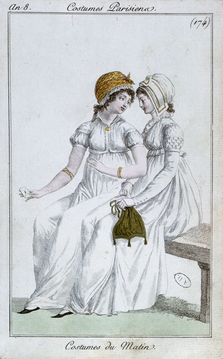 Morgenkjole, modetallerken fra Costumes Parisiens, 1800 af French School