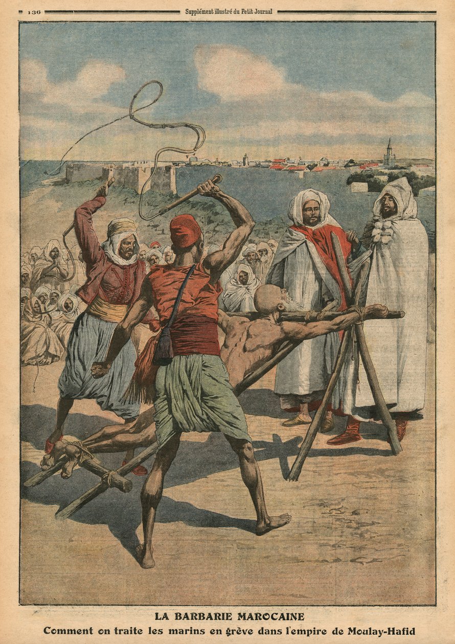 Marokkansk barbari, hvordan strejkende sømænd behandles, illustration fra 