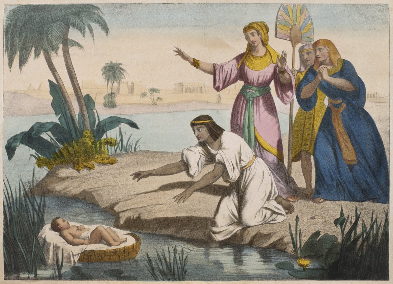 Moses reddet fra Nilen, illustration fra en katekismus LHistoire Sainte, udgivet af Charles Delagrave, Paris af French School