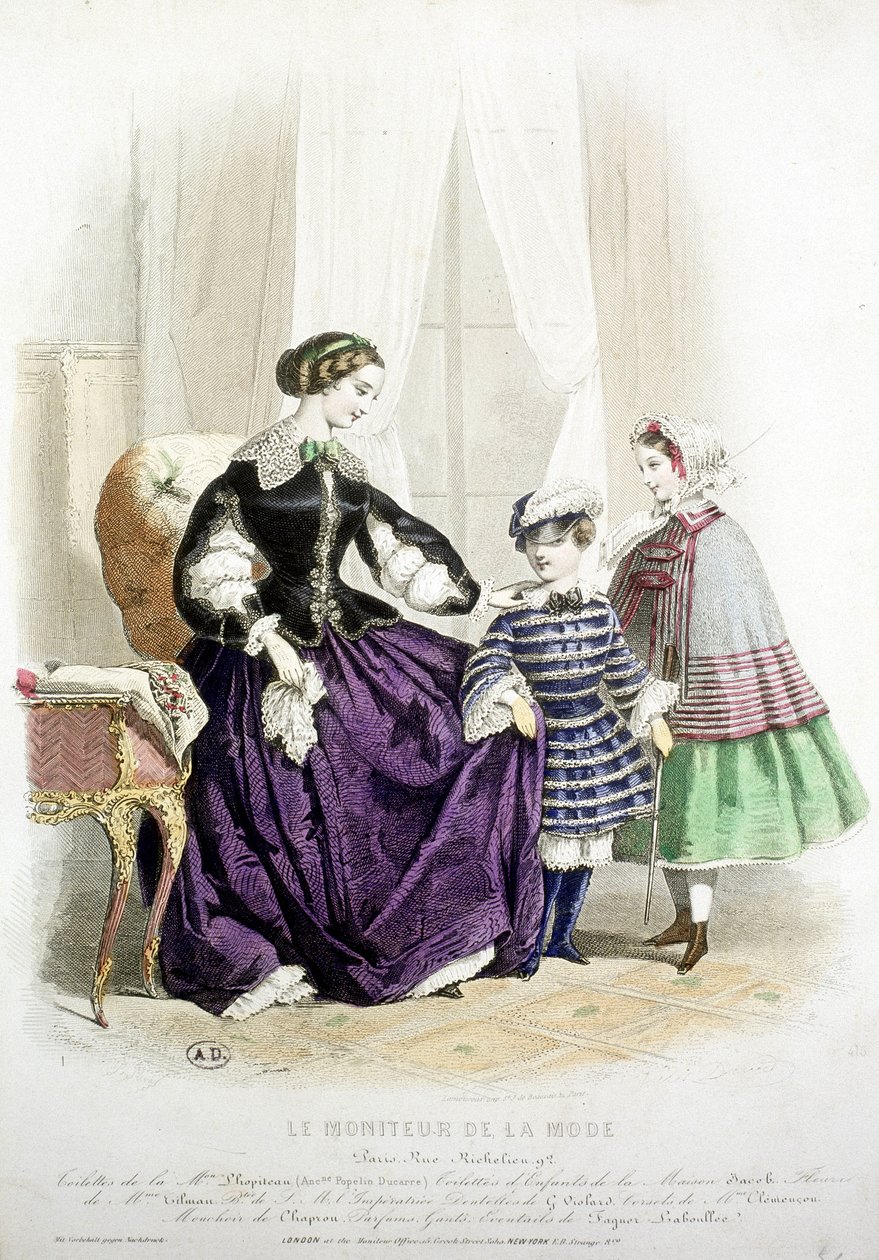 Mor og børn - i "" The Fashion Monitor"", midten af 1800-tallet af French School