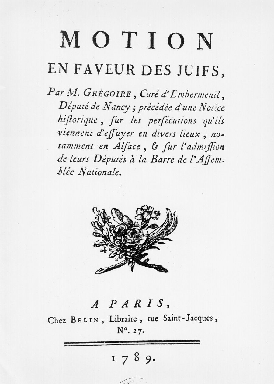 Forslag til fordel for jøderne, af Henri Gregoire (1750-1831), 1789 af French School