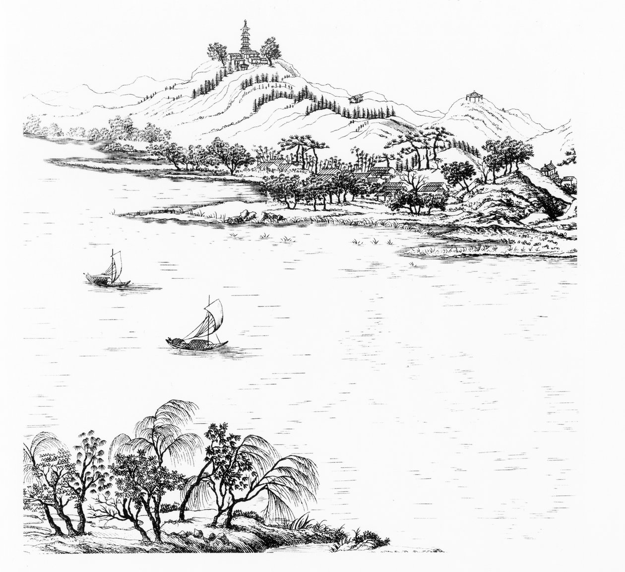 Mount Chang og Lake Chou, fra Jardins Anglo-Chinois a la Mode, af George Louis le Rouge, udgivet ca. 1776-88 af French School