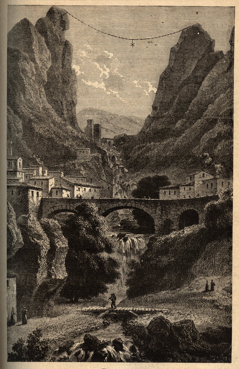 Moustiers-Sainte-Marie (Moustiers Sainte Marie) - Alpes-de-Haute-Provence - gravering i "" PATRIE" - PIQUE BESKRIVELSE AF FRANKRIG I 6 BIND AF LUCIEN HUARD - slutningen af ​​1800-tallet af French School
