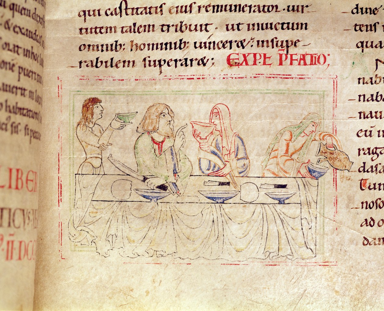 Ms.1215 t.3 fol.158v, Måltid med Judith og Holofernes, fra Etienne Hardings bibel, 1109 af French School