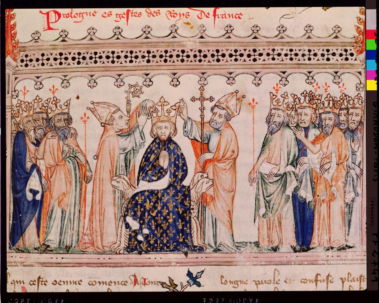 Ms.1469 f.1 Indvielsen af ​​Filip III den dristige (1245-85) konge af Frankrig, fra Grandes Chroniques de France, 1375-79 af French School