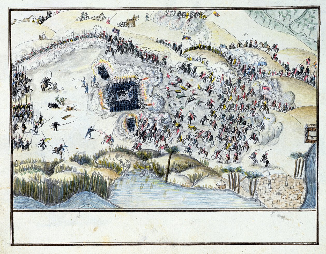 Ms.1688, Desert Battle under Bonapartes Egyptian Campaign, 1798 (wc på papir) af French School