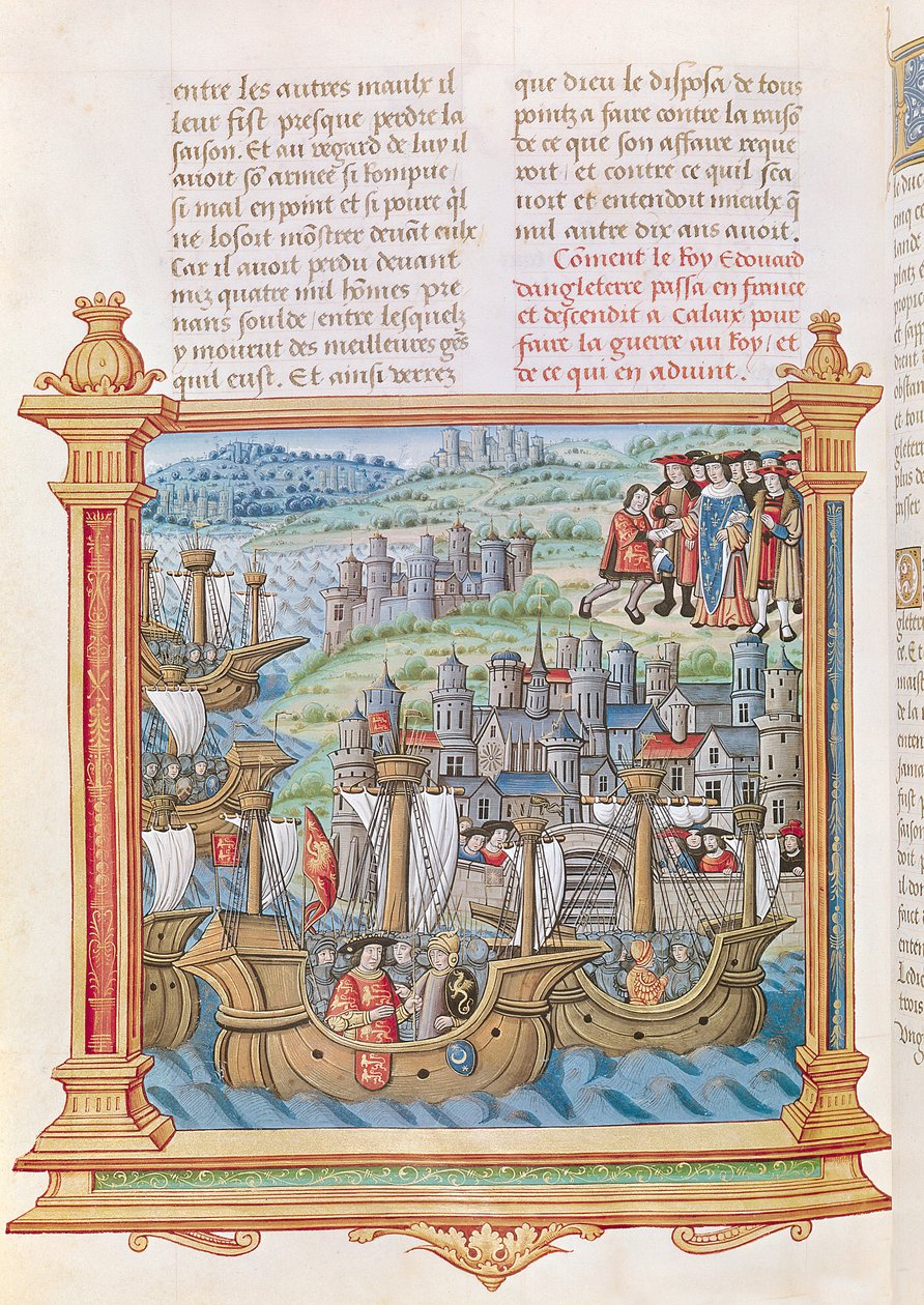 Ms.18 f.109v Edward IV af England lander i Calais, fra Memoires de Philippe de Commines af French School