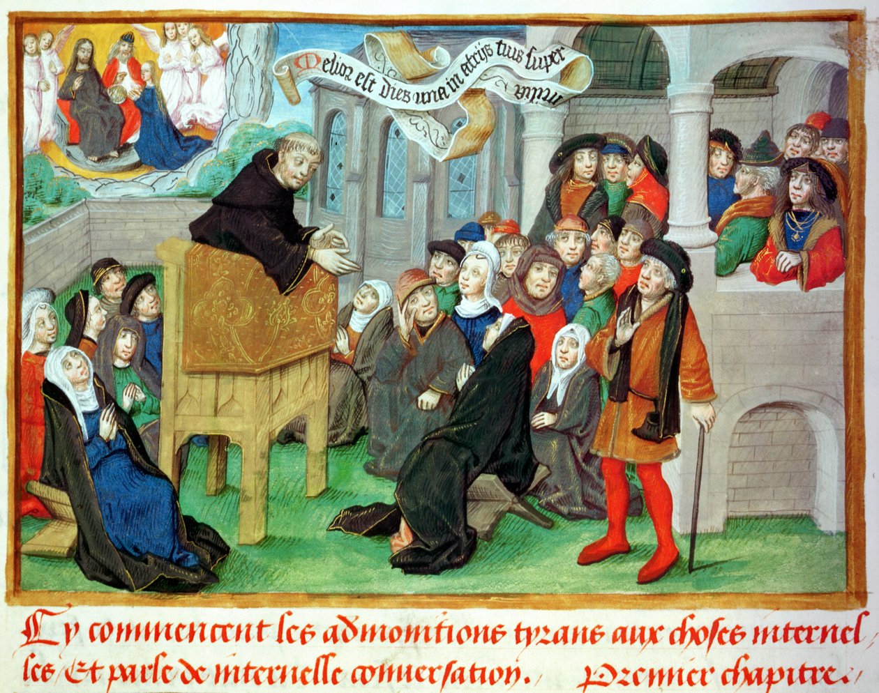 Ms.230 fol.57 Munk prædiker om efterligning, fra Sermons sur la Passion et Traites Divers af Jean de Gerson (1363-1429) af French School