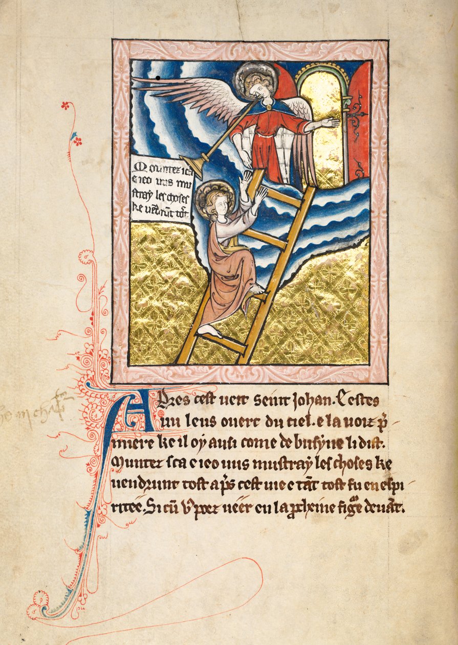 Ms65 f12v, Commentary on the Apocalypse of St John, slutningen af det 13. århundrede (pen & blæk og tempera på vellum) af French School