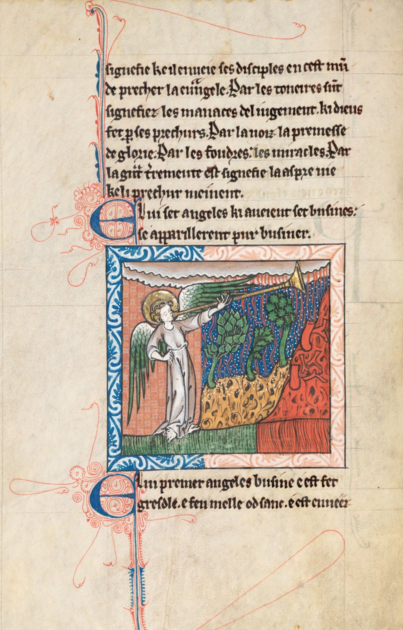 Ms65 f27v, Commentary on the Apocalypse of St John, slutningen af det 13. århundrede (pen & blæk og tempera på vellum) af French School