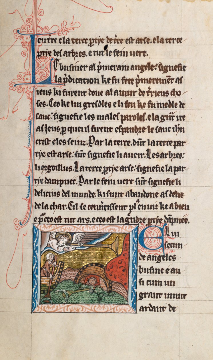 Ms65 f28r, Commentary on the Apocalypse of St John, slutningen af det 13. århundrede (pen & blæk og tempera på vellum) af French School