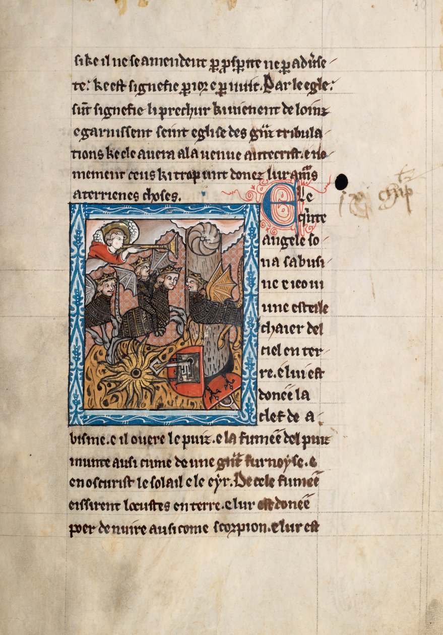 Ms65 f30r, Commentary on the Apocalypse of St John, slutningen af det 13. århundrede (pen & blæk og tempera på vellum) af French School