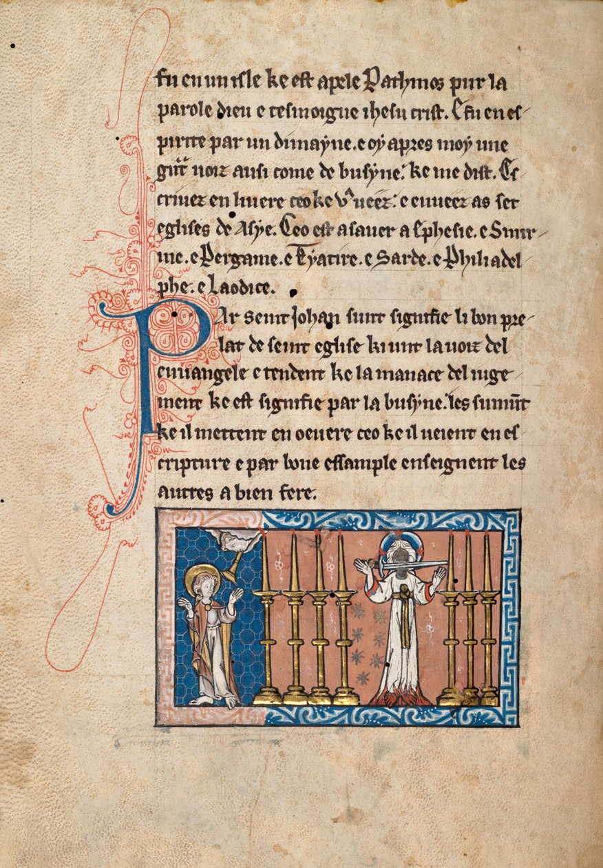 Ms65 f3v, Commentary on the Apocalypse of St John, slutningen af det 13. århundrede (pen & blæk og tempera på vellum) af French School