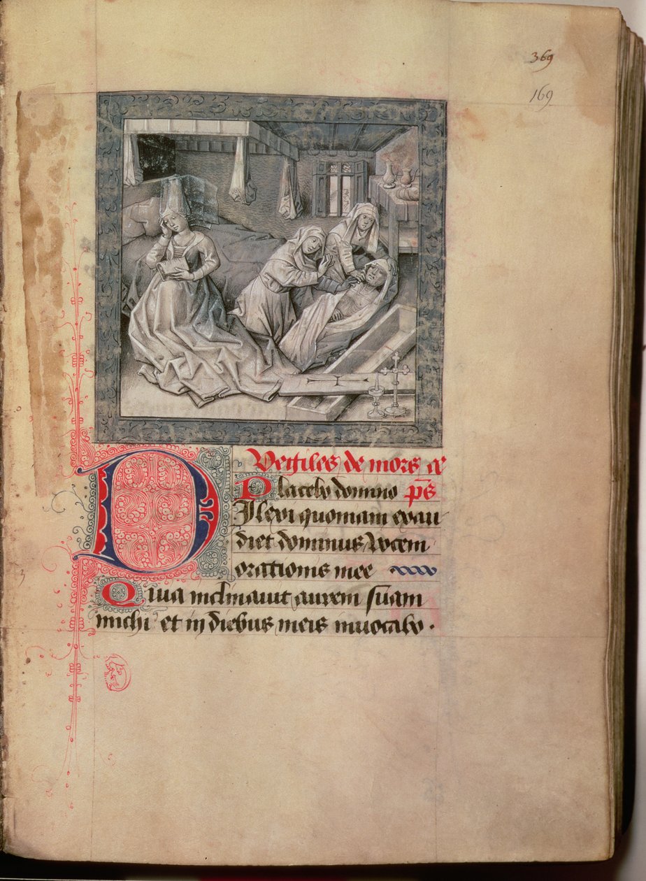 Ms.76 f.2 full.169r Død, bisættelse og begravelse, fra hertugen af Bourgognes timer 1454-55 af French School