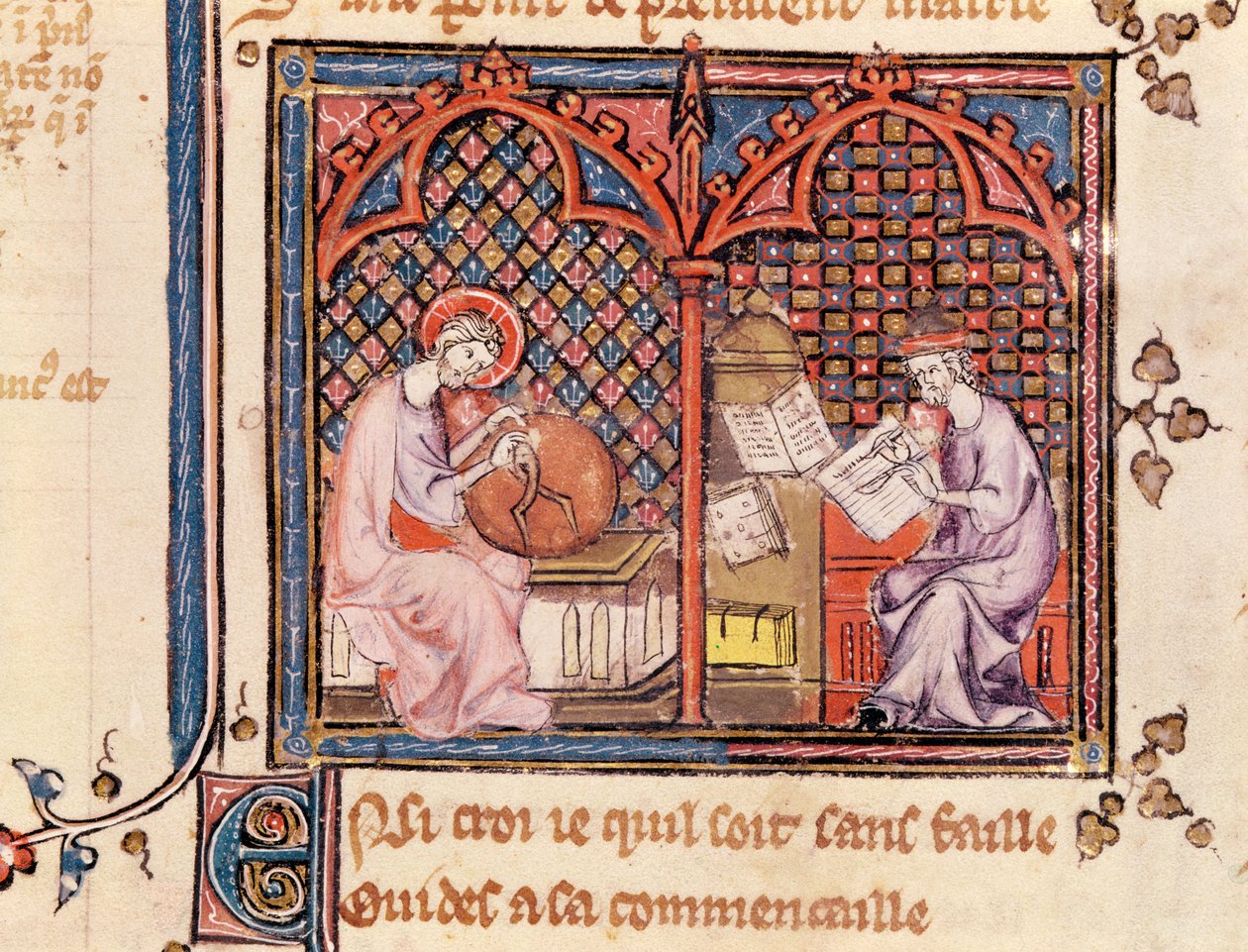 Ms 1044 Fol.16v Ordet, verdens skaber og forfatteren, der skriver sin bog, fra Ovide Moralise skrevet af Chretien Legouais af French School