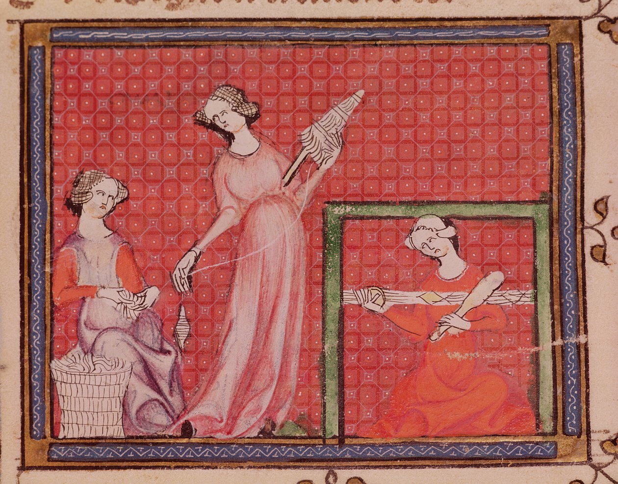 Ms 1044 f.101 kvinder spinder uld, fra Ovide Moralise skrevet af Chretien Legouais af French School