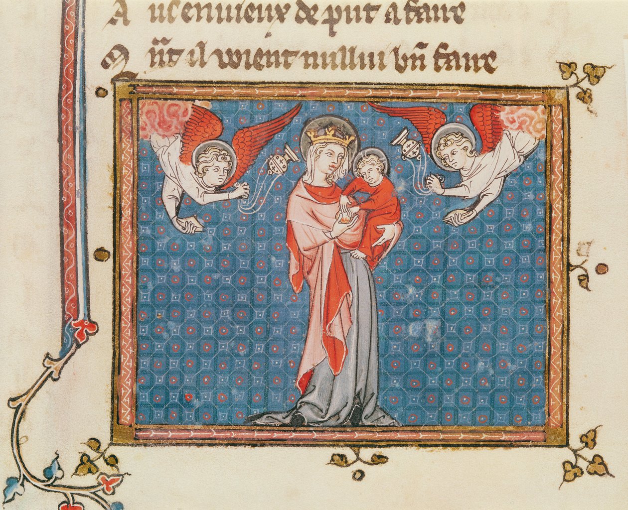 Ms 1044 fol.68v Virgin and Child with Angels Bearing Censers, fra Ovide Moralise skrevet af Chretian Legouais af French School