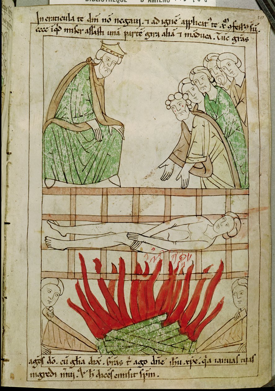 Ms 108 fol.213 The Martyrium of St. Lawrence i 258 AD, fra en bibel af French School