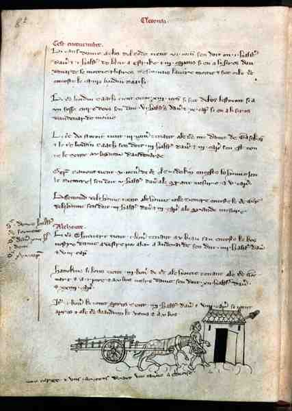 Ms 1175 f.8v Bonde med sin hest og vogn, fra Vieil Rentier dAudenarde, 1291-1302 af French School