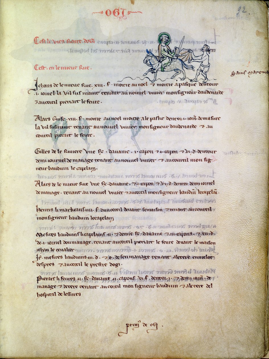Ms 1175 f.92 St. Martin skærer sin kappe, fra Vieil Rentier dAudenarde, 1291-1302 af French School