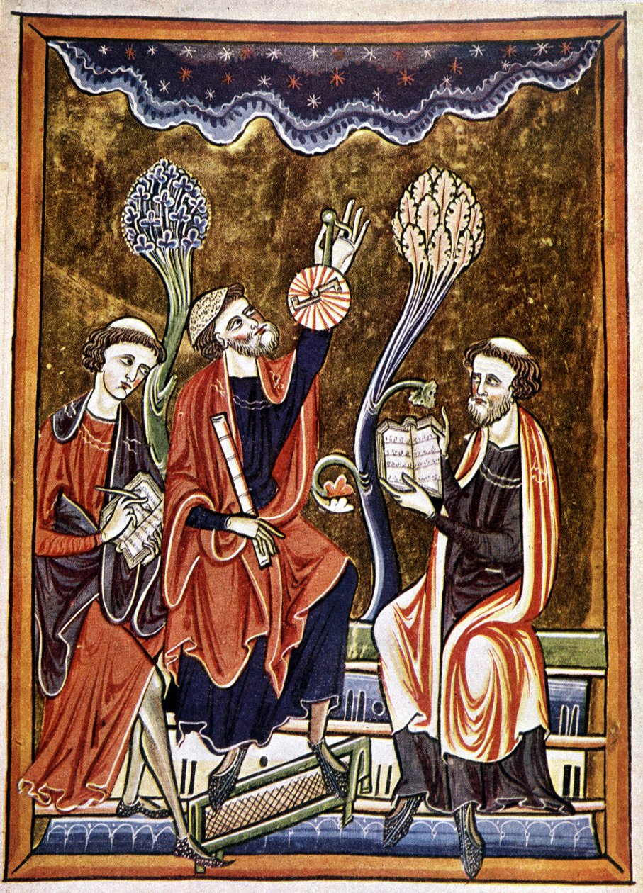 Ms 1186 f.1, The Astronomer, the Clerk and the Computist, faksimile af en miniature taget fra Salmernes Bog (Psalter) af St. Louis og Blanche de Castile af French School