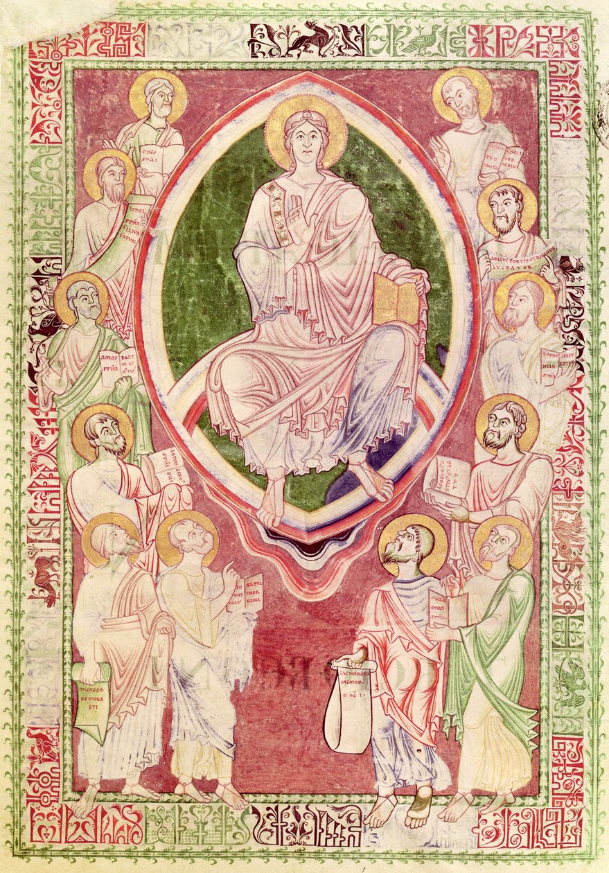 Ms 132 fol.2r Kristus med de tolv mindre profeter, fra Explanatio in Prophetas et Ecclesiasten af St. Hieronymus, fra Citeaux Abbey af French School